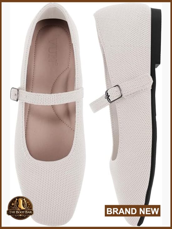Shoes - Women's Square Toe Ballet Flats with Adjustable Ankle Strap and Arch Support